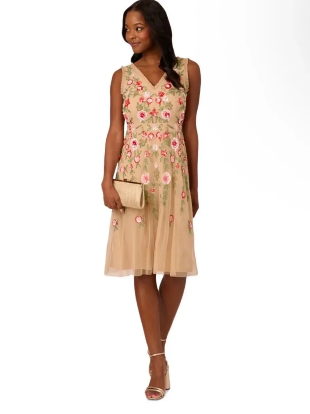 New Adrianna papell Women's fringe floral beaded Dress $279 Sz6 NWT
